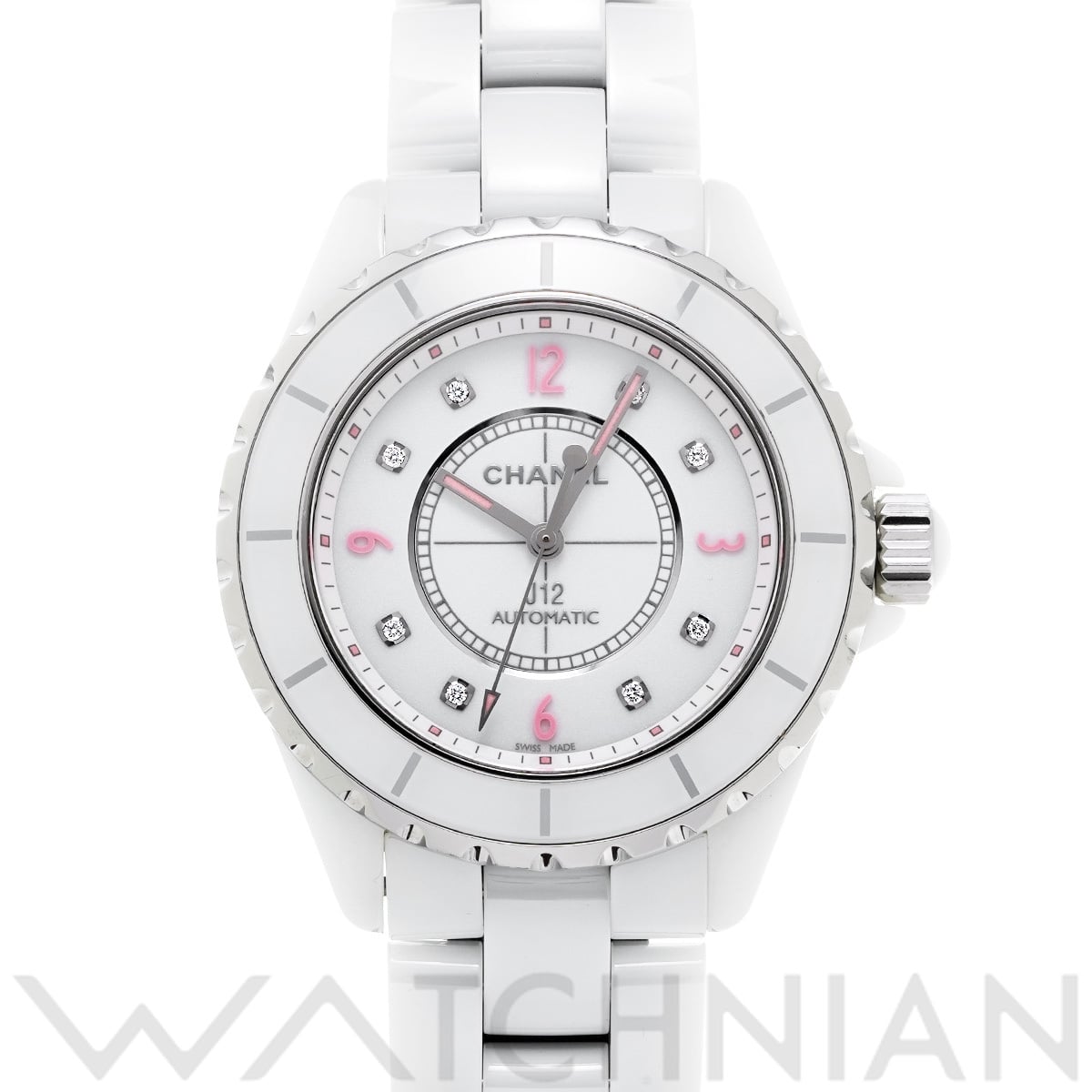 シャネル J12 ピンクライト H4864 ホワイト/ダイヤモンド レディース 時計 【中古】【wristwatch】