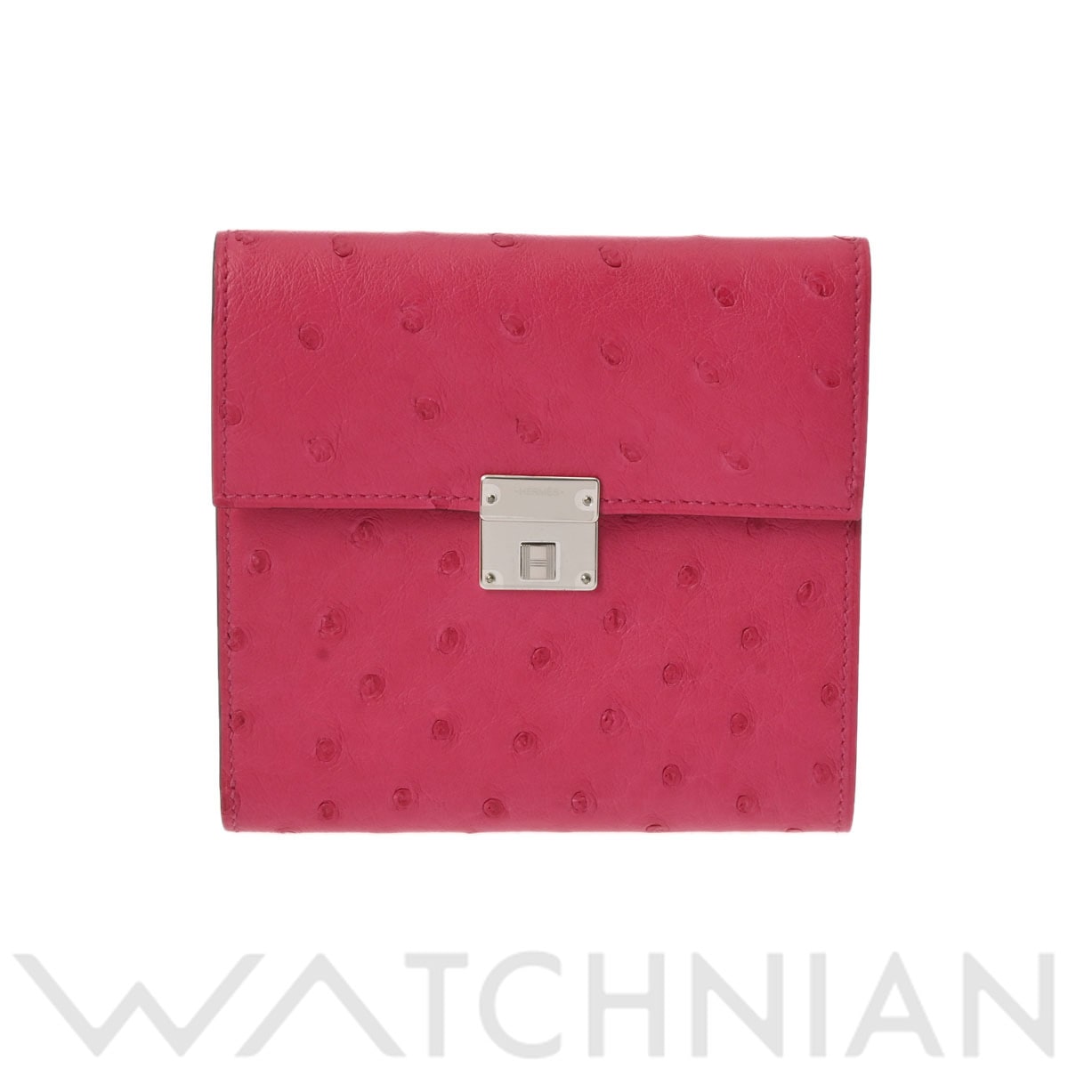 エルメス クリック 12 ローズティリアン/パラジウム金具 オーストリッチ レディース 財布 【中古】【purse】