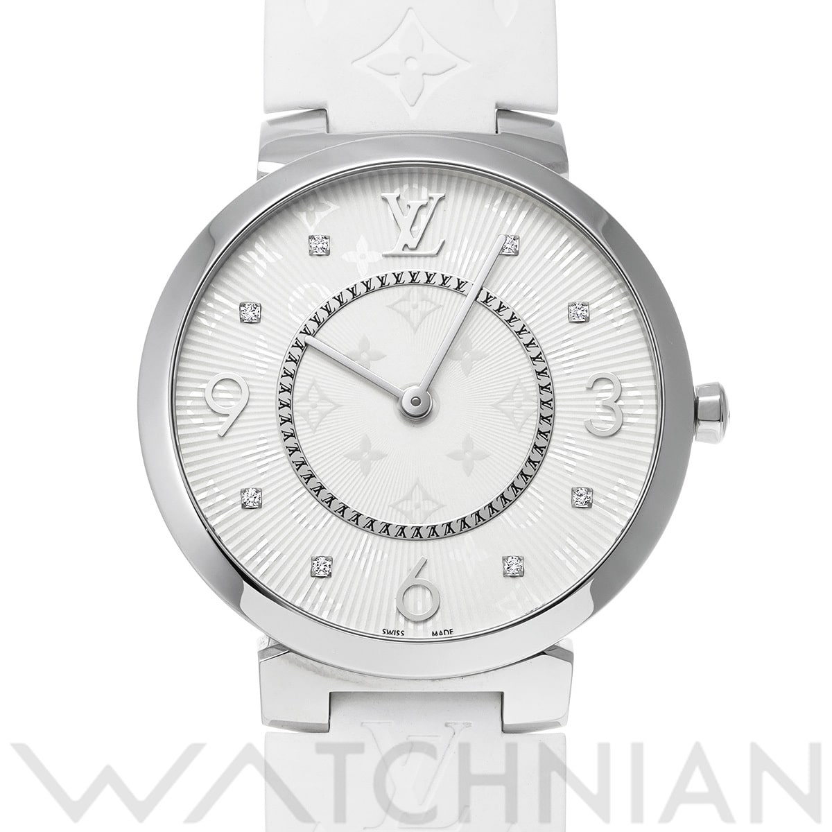 ルイ ヴィトン タンブール スリム GM Q1E01Z ホワイト/ダイヤモンド メンズ 時計 【中古】【wristwatch】