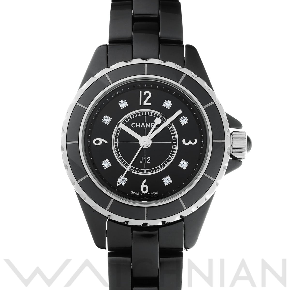 シャネル J12 29MM H2569 ブラックラッカー/ダイヤモンド レディース 時計 【中古】【wristwatch】