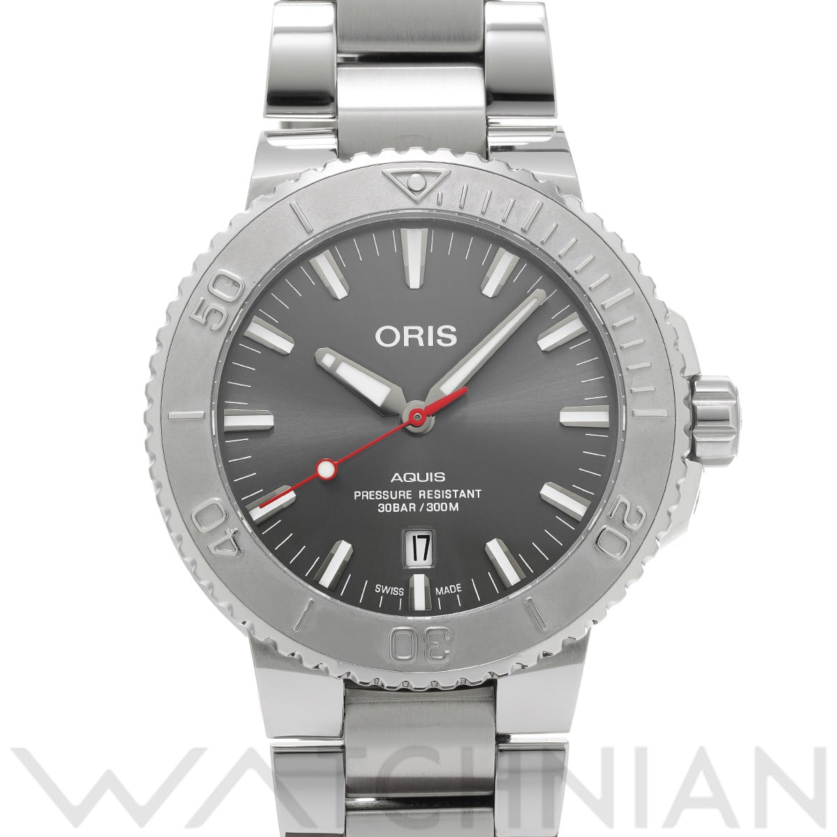 オリス アクイス デイト レリーフ 01 733 7730 4153-07 8 24 05PEB グレー メンズ 時計 【中古】【wristwatch】