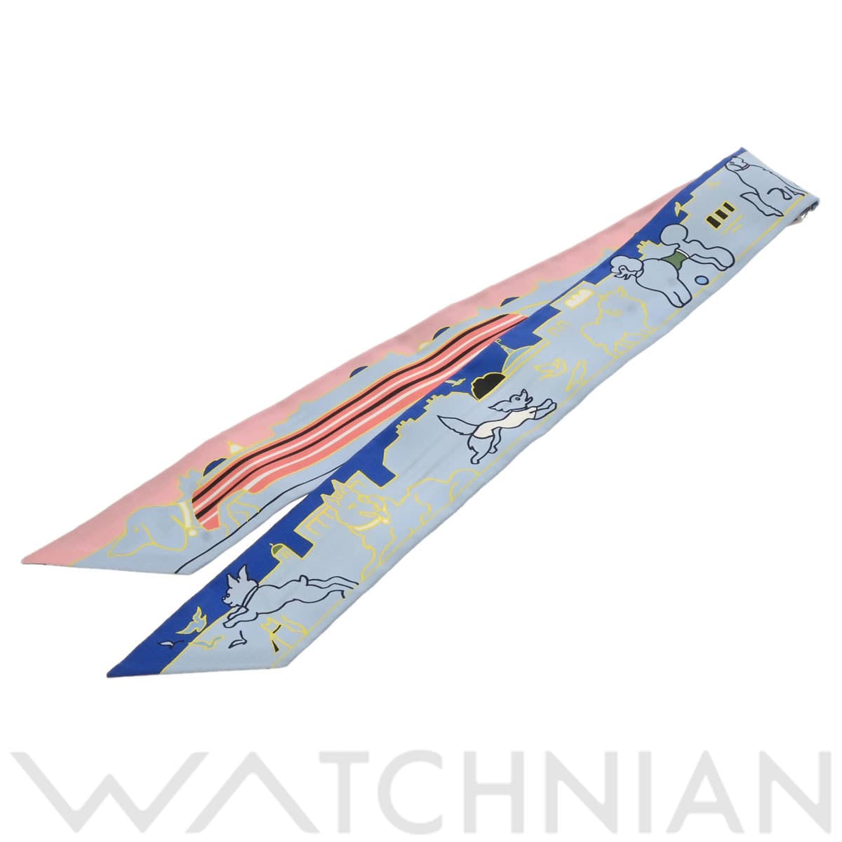 エルメス ツイリー LES CHIENS PARISIENS ブルー 064116S シルク100％ レディース 【新品】【other】