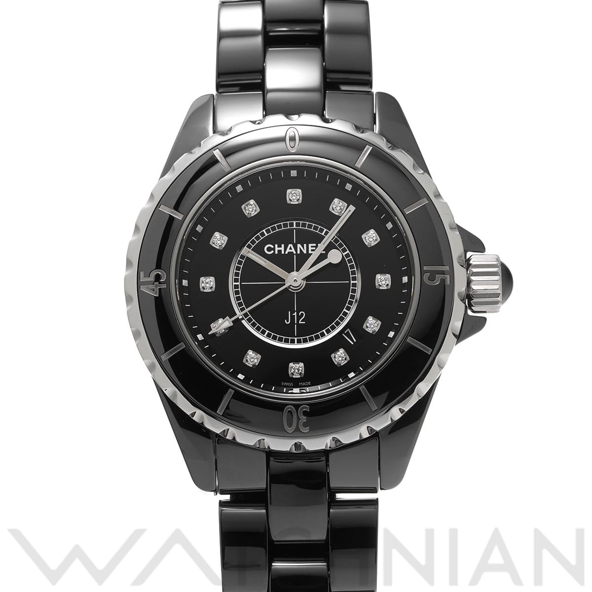 シャネル J12 33MM H1625 ブラックラッカー/ダイヤモンド レディース 時計 【中古】【wristwatch】