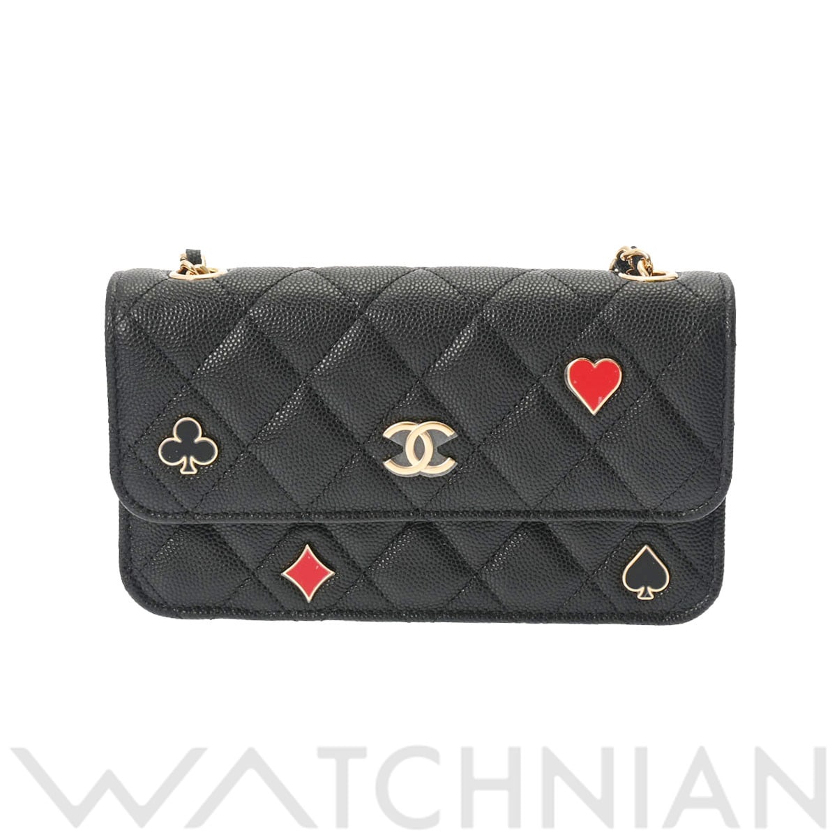 シャネル フォンケース トランプモチーフ ブラック AP3084 グレインドカーフスキン レディース バッグ 【未使用】【bag】