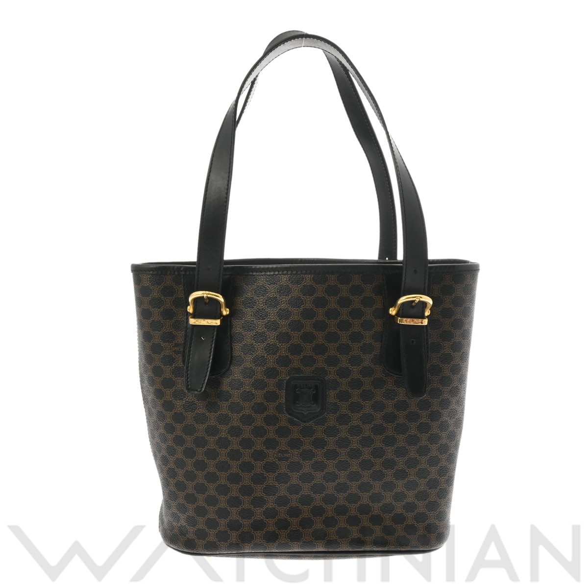 セリーヌ マカダム柄 ブラック/ブラウン/ゴールド金具 MC97/2 レザー/PVC レディース バッグ 【中古】【bag】