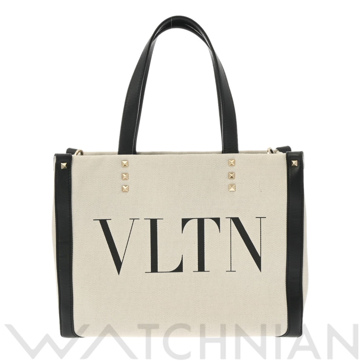 ヴァレンティノ VLTN ミニ トート ベージュ/ブラック XW2B0H19FWB.EX9 レザー/キャンバス レディース バッグ 【中古】【bag】