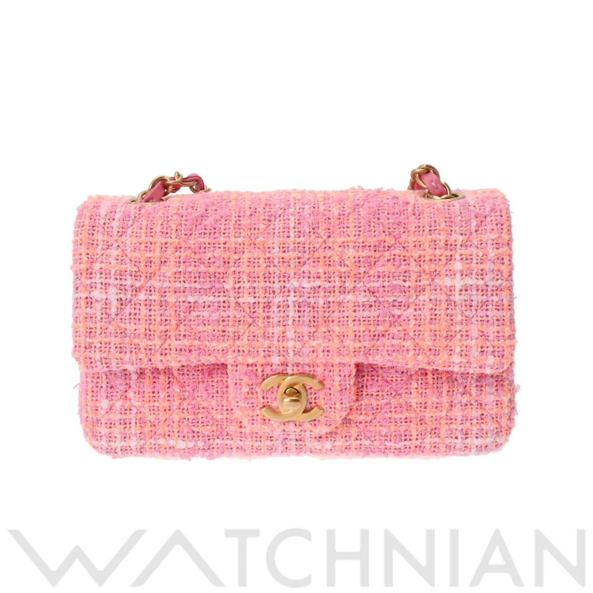 シャネル ミニフラップバッグ 20 ピンク/マットゴールド金具 A69900 ツイード レディース バッグ 【新品】【bag】