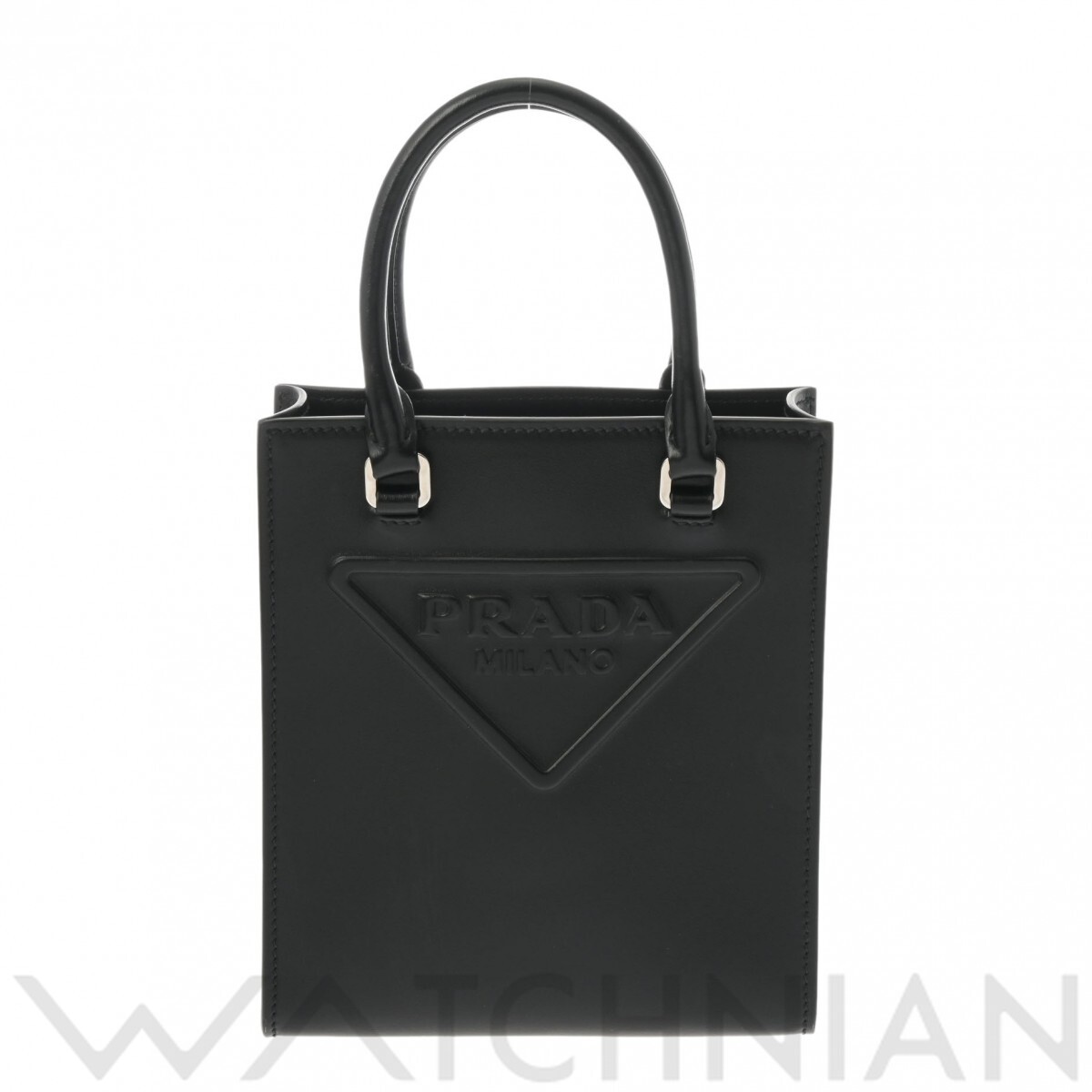 プラダ トライアングル ミニ トート 2WAY ブラック 1BA333 カーフ レディース バッグ 【中古】【bag】