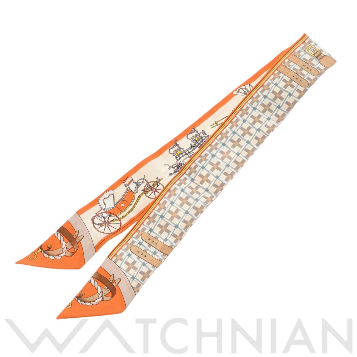 エルメス ツイリー LES VOITURES NOUVELLE オレンジ/ベージュ/グリ 064108S シルク100％ レディース 【新品】【other】