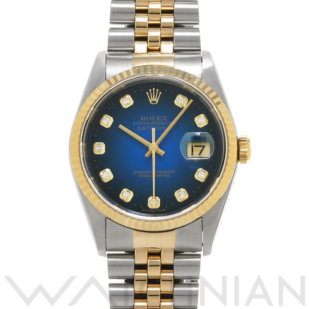 ロレックス デイトジャスト 36 16233G ブルー・グラデーション/ダイヤモンド メンズ 時計 【中古】【wristwatch】