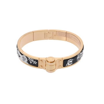 エルメス シャルニエール 動物柄 ブラック/ホワイト/ゴールド金具 GP/エナメル ユニセックス ジュエリー 【中古】【jewelry】