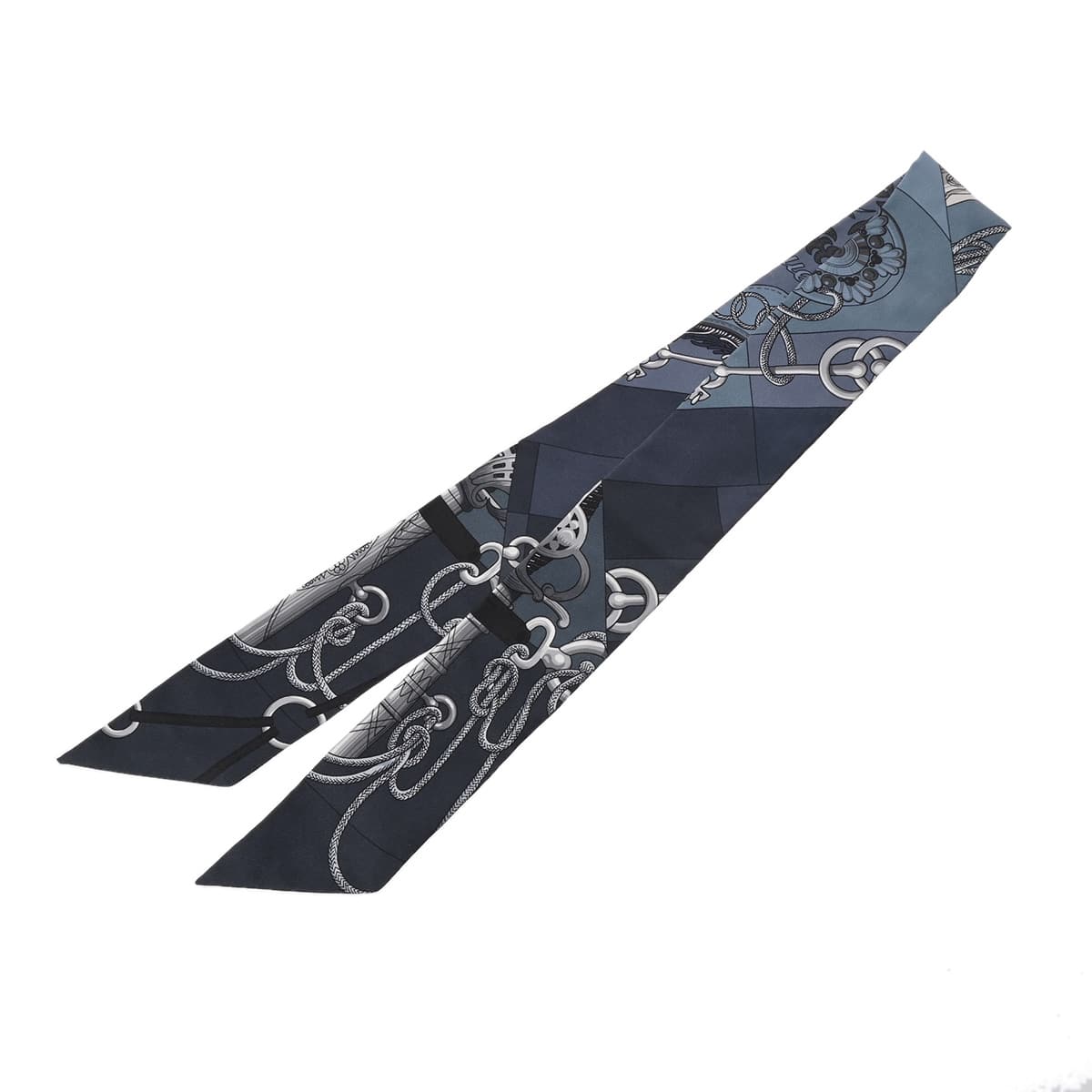 エルメス ツイリー CLIQUETIS ダークブルーグレー系 シルク100％ レディース 【中古】【other】