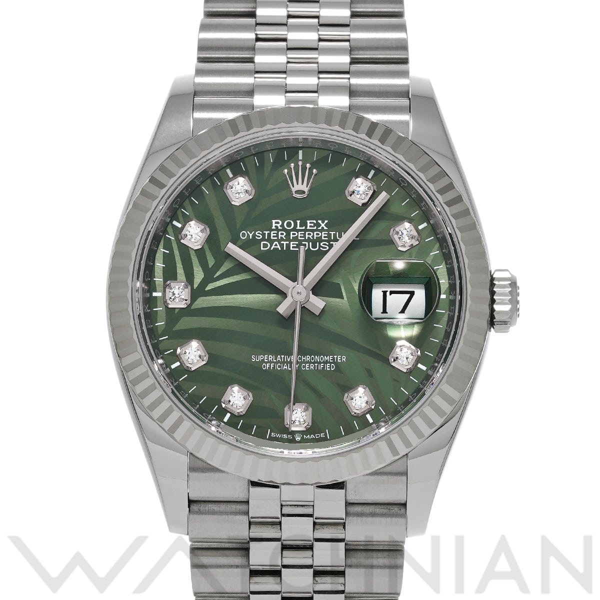 ロレックス デイトジャスト 36 126234G オリーブグリーン パームモチーフ/ダイヤモンド メンズ 時計 【中古】【wristwatch】
