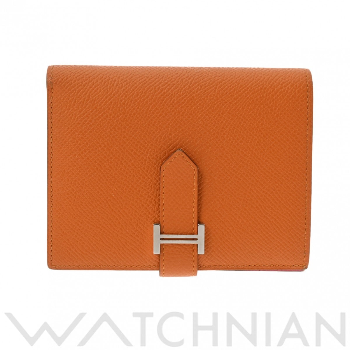 エルメス ベアン コンパクト オレンジ/ローズアザレ ヴォーエプソン ユニセックス 財布 【中古】【purse】