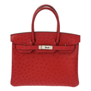 エルメス バーキン 30 ルージュヴィフ/パラジウム金具 オーストリッチ レディース バッグ 【中古】【bag】