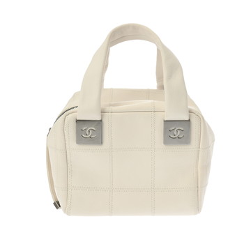 シャネル チョコバー ミニボストンバッグ ホワイト/シルバー金具 カーフスキン レディース バッグ 【中古】【bag】