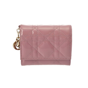 ディオール LADY DIOR ロータスウォレット カナージュ ラベンダー S0181OVRB_M64P パテントカーフ レディース 財布 【中古】【purse】