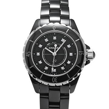 シャネル J12 33MM H1625 ブラックラッカー/ダイヤモンド レディース 時計 【中古】【wristwatch】