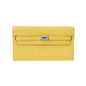 エルメス ケリーウォレット ロングトゥーゴー ライム/パラジウム金具 オーストリッチ レディース 財布 【中古】【purse】