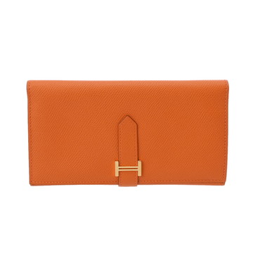エルメス ベアン デュプリ 三つ折り財布 オレンジ ヴォーエプソン ユニセックス 財布 【中古】【purse】