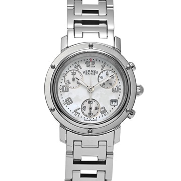 エルメス クリッパー ナクレ クロノグラフ CL1.310.212/3872 ホワイトシェル レディース 時計 【中古】【wristwatch】