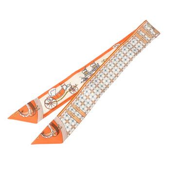 エルメス ツイリー LES VOITURES NOUVELLE オレンジ/アイボリー系 064108S シルク100％ レディース 【新品】【other】