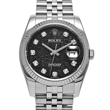ロレックス デイトジャスト 116234G ブラックコンピュータ/ダイヤモンド メンズ 時計 【中古】【wristwatch】