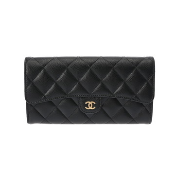 シャネル マトラッセ クラシックロング フラップウォレット ブラック AP0241 グレインドカーフスキン レディース 財布 【中古】【purse】