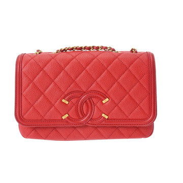 シャネル CCフィリグリー チェーンショルダー レッド A93341 キャビアスキン レディース バッグ 【中古】【bag】