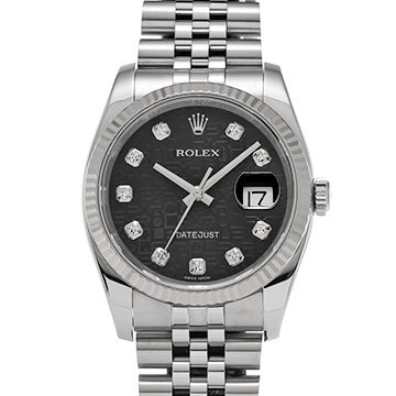 ロレックス デイトジャスト 116234G ブラックコンピュータ/ダイヤモンド メンズ 時計 【中古】【wristwatch】