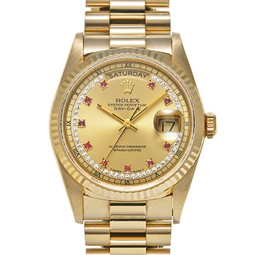 ロレックス デイデイト 18238LR シャンパン/ミリヤードダイヤモンド/ルビー メンズ 時計 【中古】【wristwatch】