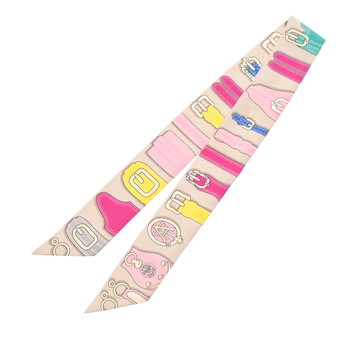 エルメス ツイリー HARNAIS DES PRESIDENTS ベージュ/ピンク シルク100％ レディース 【中古】【other】