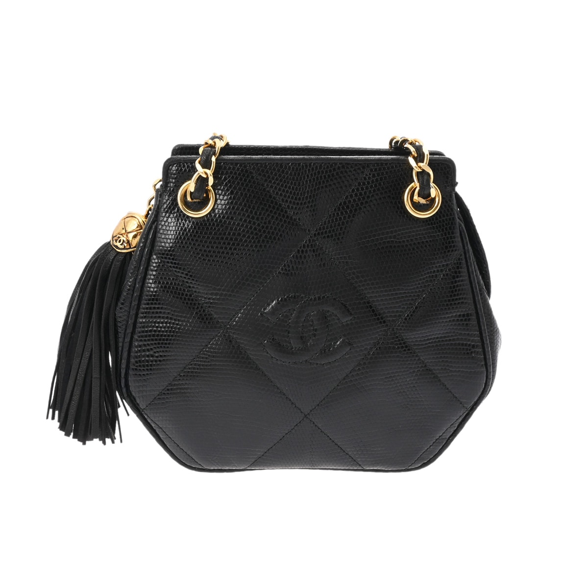 シャネル フリンジ チェーンショルダー ブラック リザード レディース バッグ 【中古】【bag】