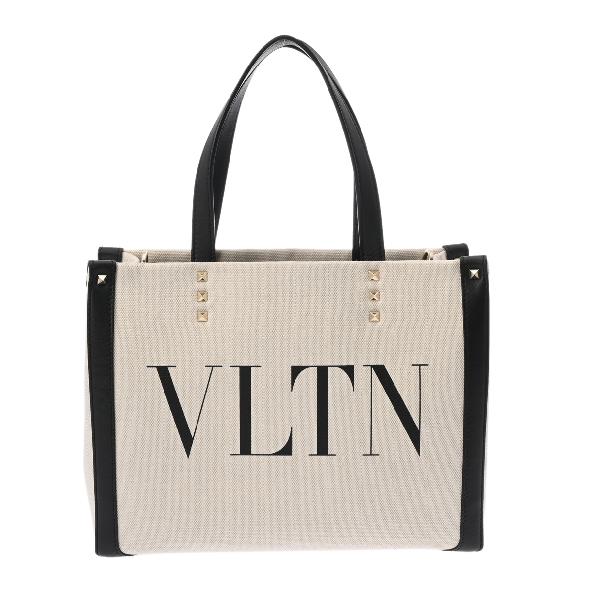 ヴァレンティノ VLTN ミニ トート ベージュ/ブラック XW2B0H19FWB.EX9 レザー/キャンバス レディース バッグ 【中古】【bag】