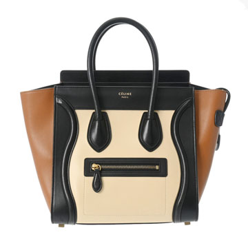 セリーヌ ラゲージ マイクロ ベージュ/ブラック/ブラウン グレインドカーフレザー レディース バッグ 【中古】【bag】