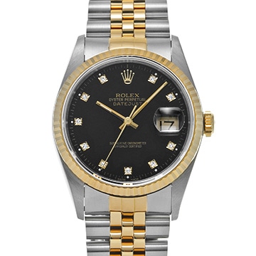 ロレックス デイトジャスト 16233G ブラック/ダイヤモンド メンズ 時計 【中古】【wristwatch】