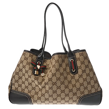 グッチ プリンシーライン ベージュ/ダークブラウン 163805 GGキャンバス/レザー レディース バッグ 【中古】【bag】