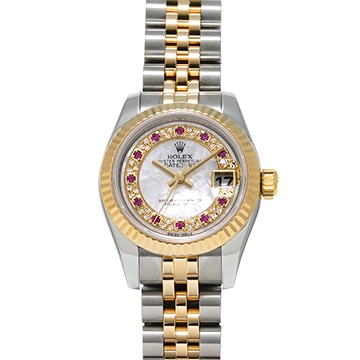 ロレックス デイトジャスト 179173 ホワイトシェル/ルビー/ダイヤモンド レディース 時計 【中古】【wristwatch】