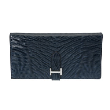 エルメス ベアン スフレ ネイビー リザード ユニセックス 財布 【中古】【purse】
