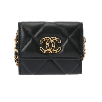 シャネル ミニチェーンウォレット CHANEL19 ブラック AP2409 ラムスキン レディース バッグ 【中古】【bag】
