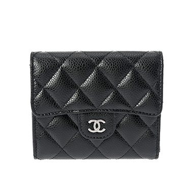 シャネル クラシックスモールフラップウォレット ブラック/シルバー金具 AP0231 グレインドカーフスキン レディース 財布 【中古】【purse】