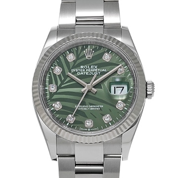 ロレックス デイトジャスト 36 126234G オリーブグリーン パームモチーフ/ダイヤモンド メンズ 時計 【中古】【wristwatch】