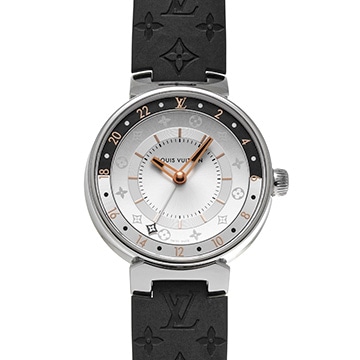 ルイ ヴィトン タンブール ムーンデュアルタイム QA104Z シルバー/ブラック レディース 時計 【中古】【wristwatch】