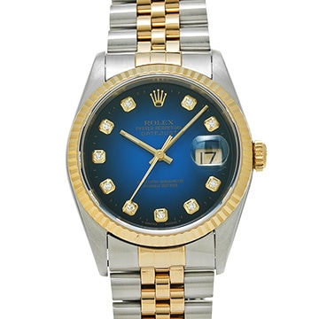 ロレックス デイトジャスト 16233G ブルー・グラデーション/ダイヤモンド メンズ 時計 【中古】【wristwatch】