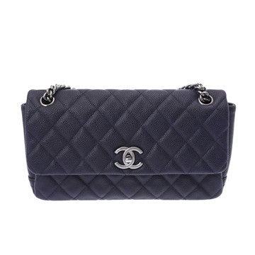 シャネル マトラッセ Wフラップ Wチェーンショルダー 25cm パープル キャビアスキン レディース バッグ 【中古】【bag】