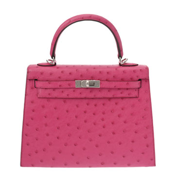 エルメス ケリー 25 外縫い フューシャピンク オーストリッチ レディース バッグ 【中古】【bag】