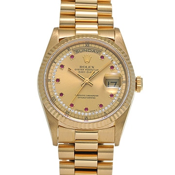 ロレックス デイデイト 18238LR シャンパン/ミリヤードダイヤモンド/ルビー メンズ 時計 【中古】【wristwatch】
