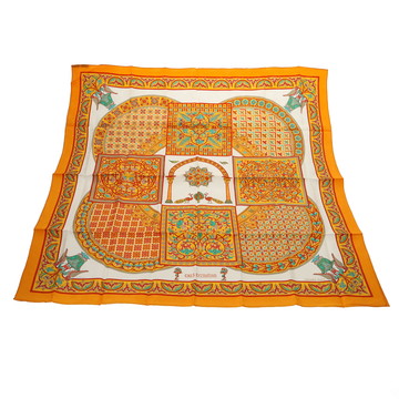 エルメス カレ90 CIELS BYZANTINS オレンジ シルク100％ レディース 【中古】【other】