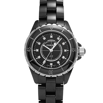 シャネル J12 33MM H1625 ブラックラッカー/ダイヤモンド レディース 時計 【中古】【wristwatch】