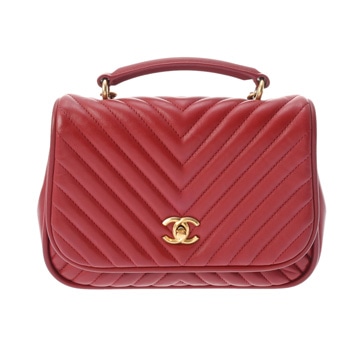 シャネル シェブロン Vステッチ チェーンショルダー 2WAY レッド カーフスキン レディース バッグ 【中古】【bag】